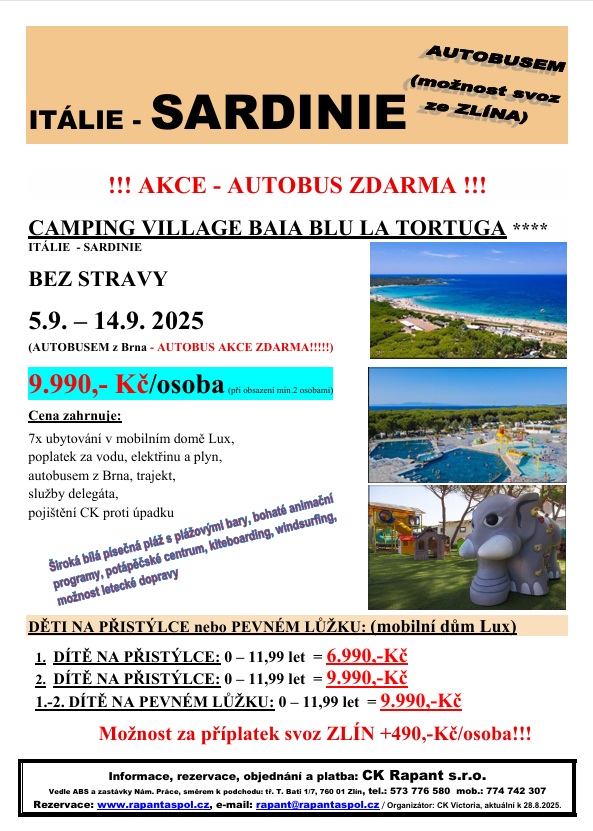 ITÁLIE-letak Victoria, CAMPING VILLAGE BAIA BLU LA TORTUGA, akt.28.8.2025